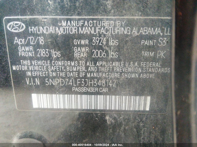 5NPD74LF3JH348142 Hyundai ELANTRA SE