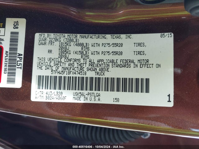 5TFHW5F18FX474518 Toyota Tundra Limited 5.7l V8