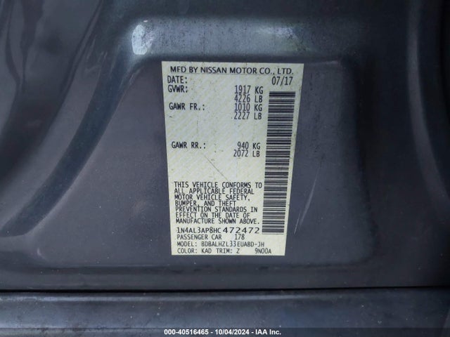 Nissan Altima 2.5 Sr 2017 1N4AL3AP8HC472472 Image 9