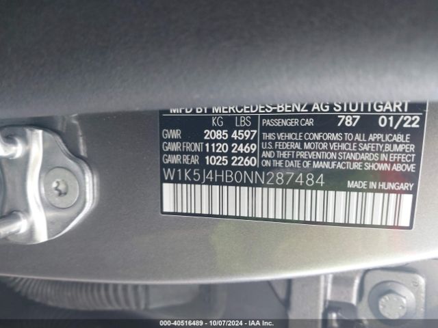 W1K5J4HB0NN287484 Mercedes-Benz Cla 250 Coupe 4matic