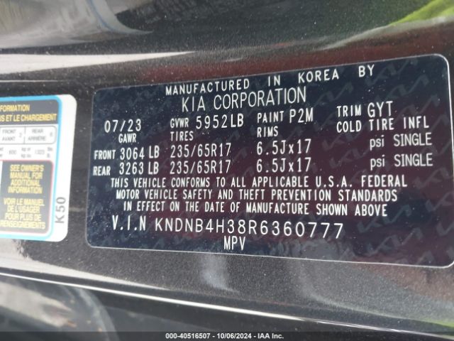 KNDNB4H38R6360777 KIA Carnival Mpv Lx Seat Package