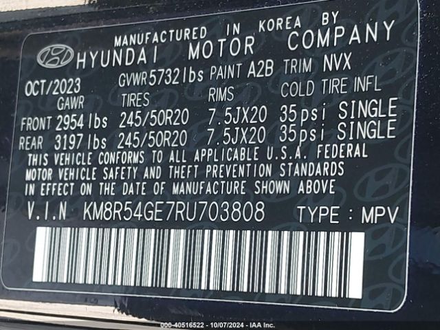 KM8R54GE7RU703808 Hyundai Palisade Limited