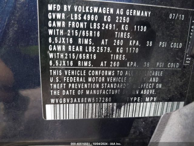 WVGBV3AX8EW517280 Volkswagen TIGUAN S