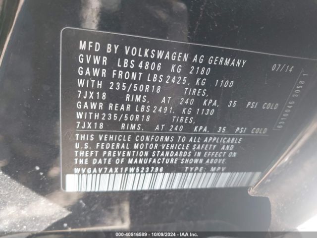 WVGAV7AX1FW523796 Volkswagen TIGUAN SE