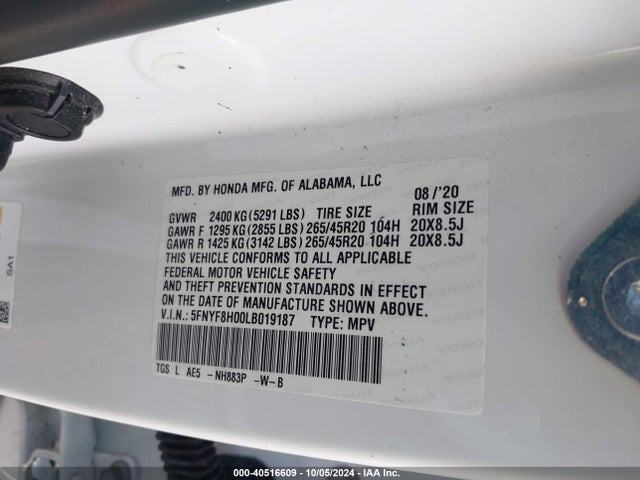 Honda Passport Awd Elite 2020 5FNYF8H00LB019187 Image 9