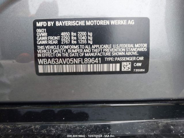WBA63AV05NFL89641 BMW 430i Gran Coupe