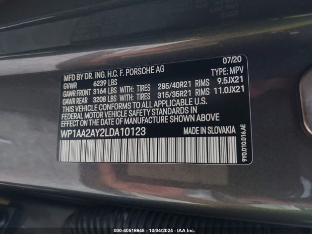 WP1AA2AY2LDA10123 Porsche Cayenne