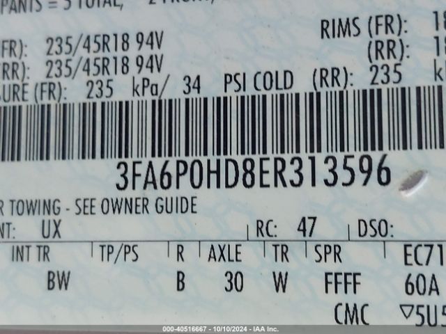 3FA6P0HD8ER313596 Ford FUSION SE