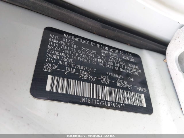 JN1BJ1CV2LW266417 Nissan Rogue Sport Sl Fwd Xtronic Cvt