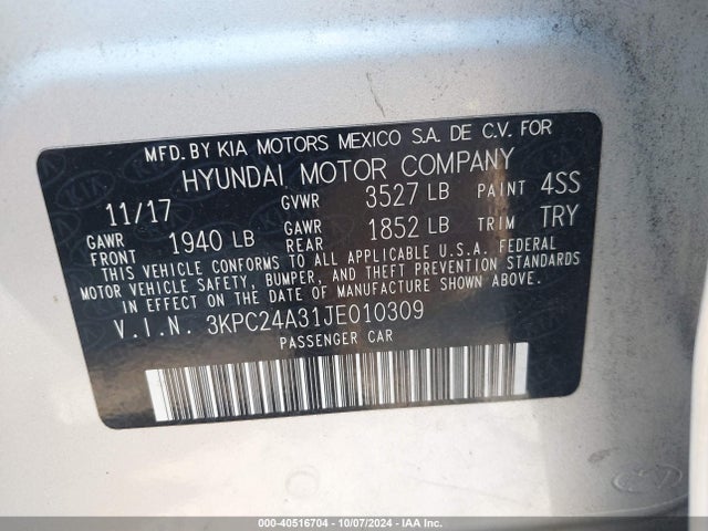 Hyundai ACCENT SE 2018 3KPC24A31JE010309 Image 9