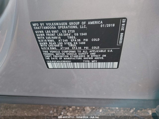 1V2LR2CA9JC553201 Volkswagen Atlas 3.6l V6 Se/3.6l V6 Se W/technology