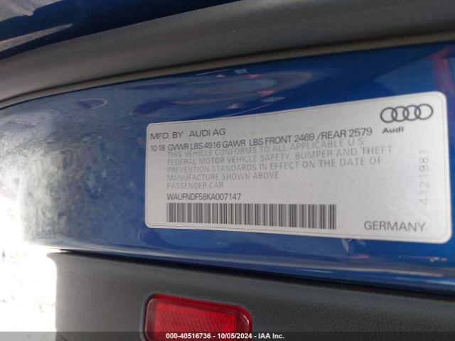 WAUFNDF58KA007147 Audi A5 45 Premium