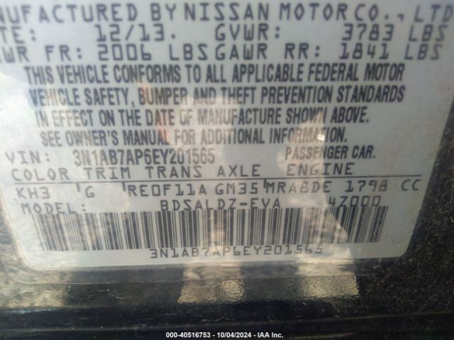 3N1AB7AP6EY201565 Nissan SENTRA SV