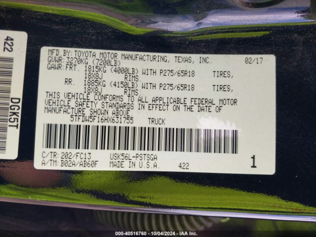 5TFDW5F16HX631755 Toyota Tundra Sr5 5.7l V8
