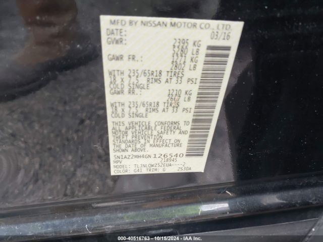 5N1AZ2MH4GN126540 Nissan MURANO SV