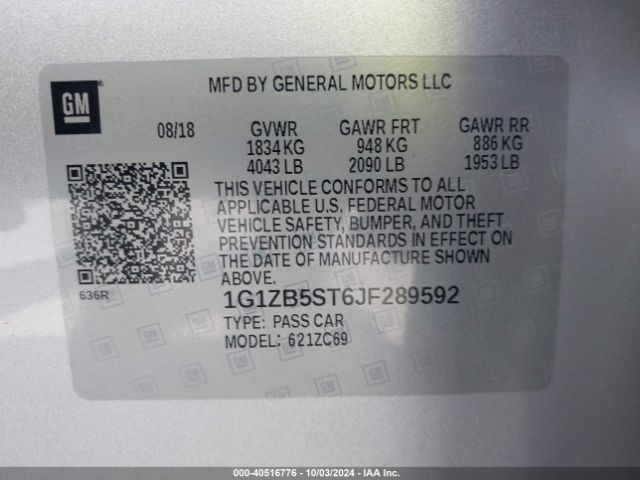 1G1ZB5ST6JF289592 Chevrolet Malibu 1ls
