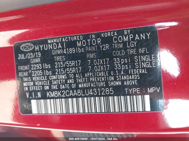 Hyundai Kona Sel 2020 KM8K2CAA8LU431285 Image 9