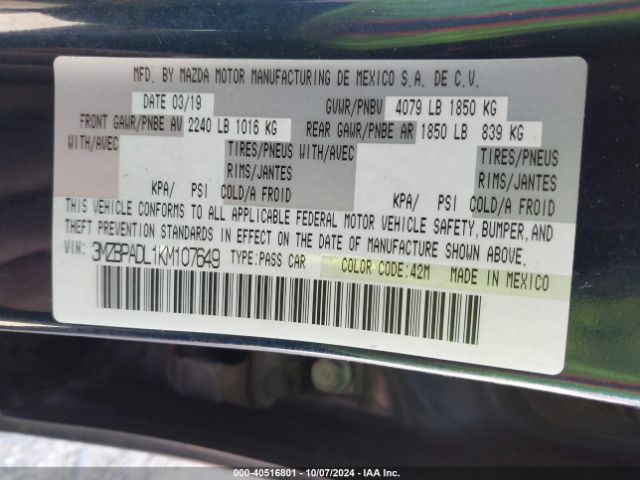 3MZBPADL1KM107649 Mazda Mazda3 Preferred Package
