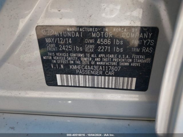 KMHEC4A43EA117607 Hyundai SONATA HYBRID