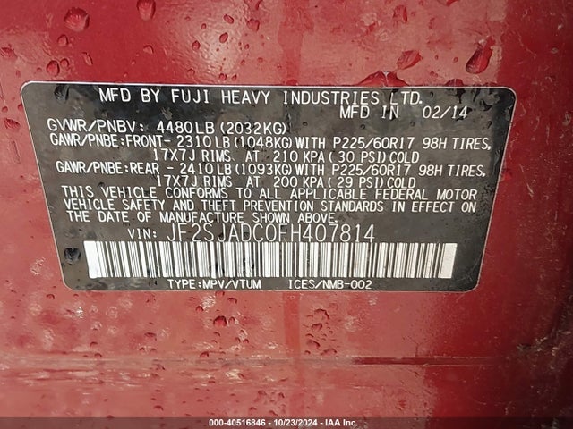 JF2SJADC0FH407814 Subaru Forester 2.5i Premium