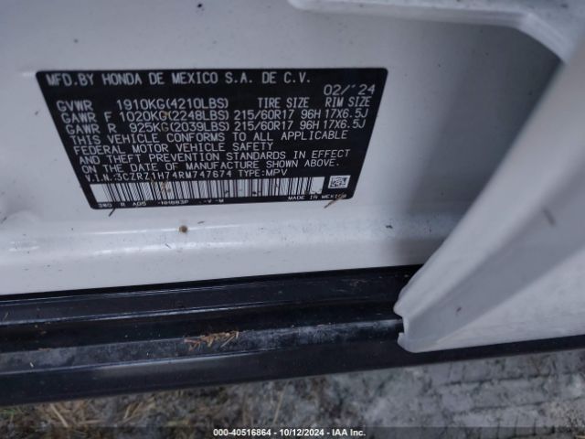3CZRZ1H74RM747674 Honda Hr-v 2wd Ex-l/2wd Ex-l W/o Bsi