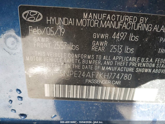 Hyundai SONATA SE 2019 5NPE24AF7KH774780 Image 9
