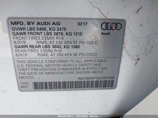WA1BNAFY8J2007548 Audi Q5 2.0t Premium/2.0t Tech Premium