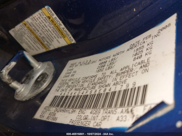 2008 MITSUBISHI ECLIPSE 4A3AK24F68E041799 Photo 8