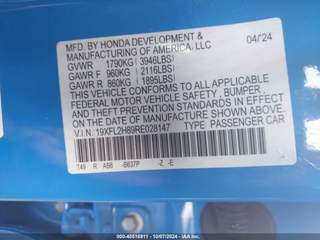 19XFL2H89RE028147 Honda Civic Sport