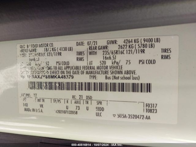 1FBAX2Y88MKA48379 Ford Transit-350 Passenger Van Xl