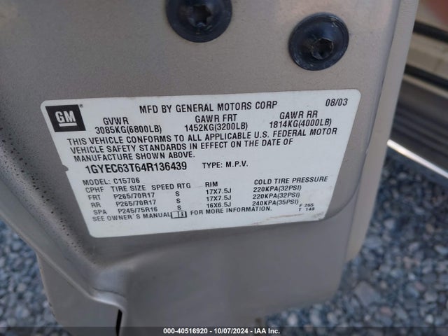 2004 CADILLAC ESCALADE 1GYEC63T64R136439 Photo 8