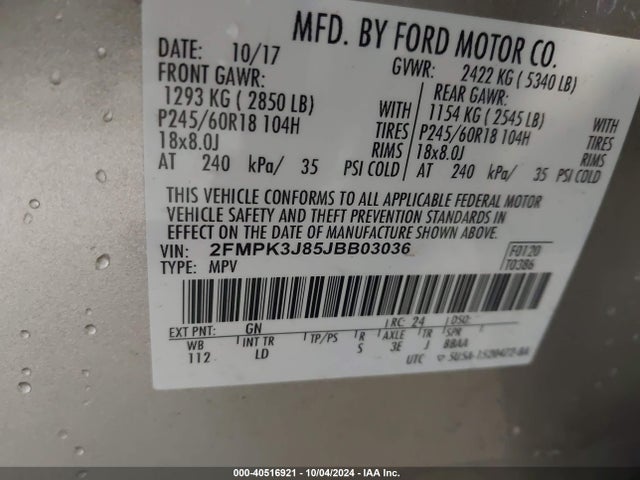 Ford EDGE SEL 2018 2FMPK3J85JBB03036 Image 9