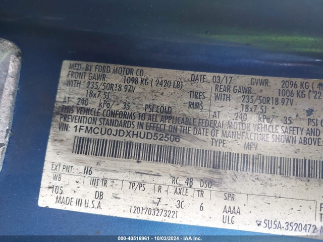 Ford Escape Titanium 2017 1FMCU0JDXHUD52506 Image 9