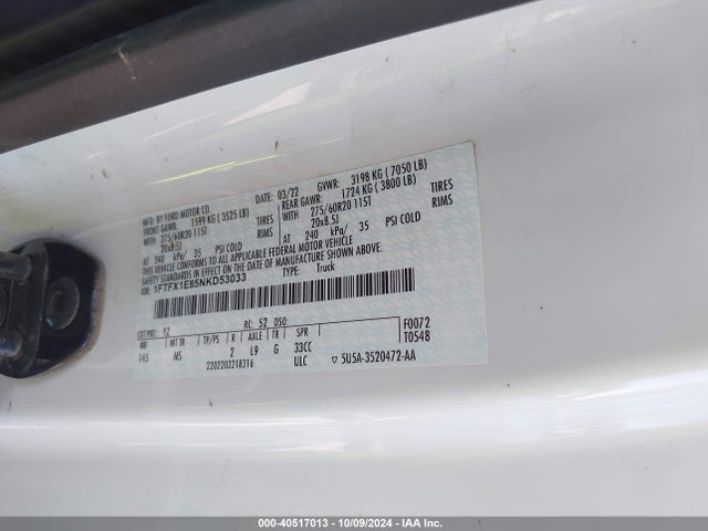 Ford F-150 Xlt 2022 1FTFX1E85NKD53033 Image 9
