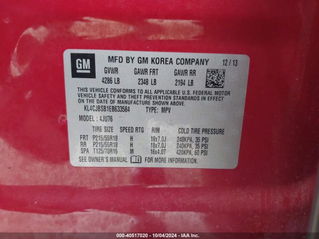 KL4CJBSB1EB633584 Buick Encore Convenience