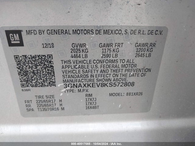 Chevrolet EQUINOX LT 2019 3GNAXKEV8KS572808 Image 9