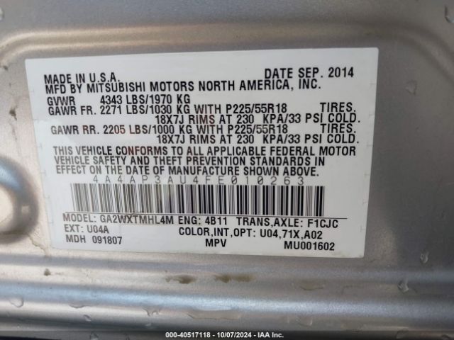 2015 MITSUBISHI OUTLANDER SPORT 4A4AP3AU4FE010263 Photo 8