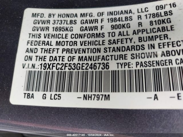 19XFC2F53GE246736 Honda Civic Lx