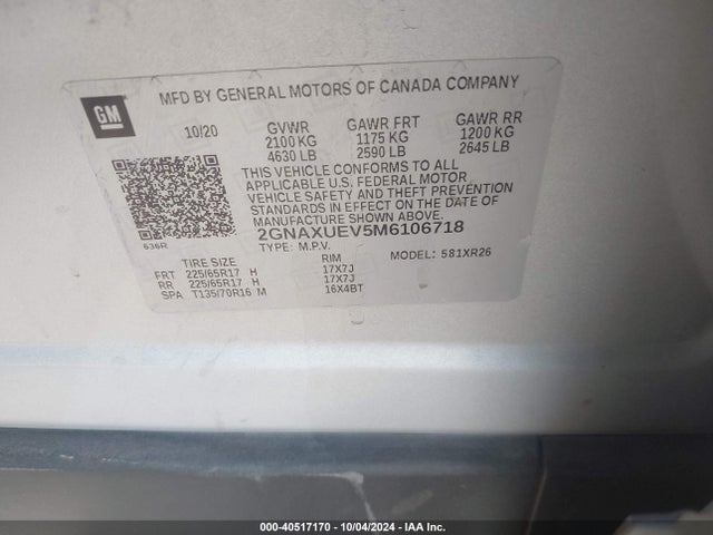 Chevrolet Equinox Awd Lt 2021 2GNAXUEV5M6106718 Image 9
