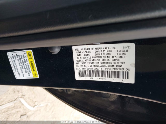 Honda ACCORD EX 2014 1HGCR2F75EA042248 Image 9