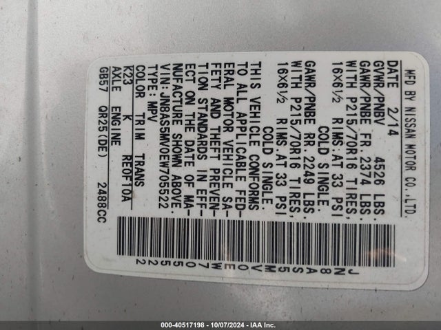 Nissan Rogue Select S 2014 JN8AS5MV0EW705522 Image 9