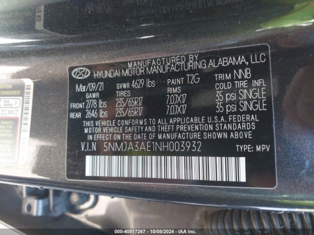 5NMJA3AE1NH003932 Hyundai TUCSON SE