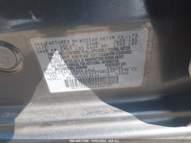 3N1CN8DV6LL826459 Nissan Versa S Xtronic Cvt