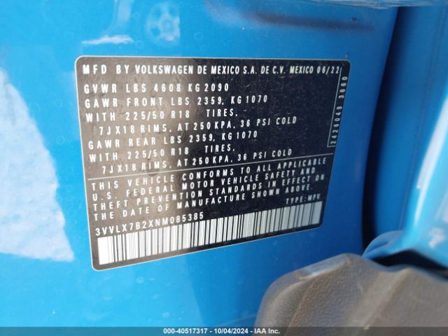 3VVLX7B2XNM085385 Volkswagen Taos 1.5t Se