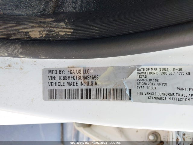 RAM 1500 Tradesman  4x4 6'4 Box 2020 1C6SRFCT3LN421698 Image 9
