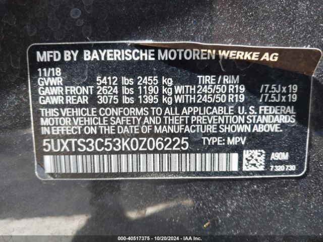 5UXTS3C53K0Z06225 BMW X3 M40i
