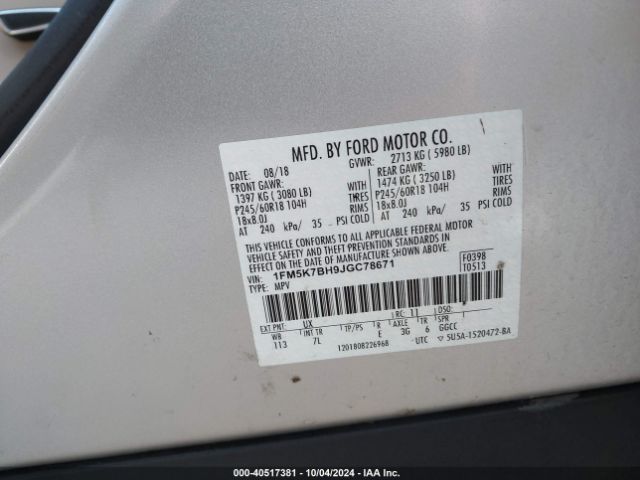 1FM5K7BH9JGC78671 Ford Explorer