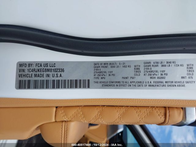 1C4RJKEG8M8102336 Jeep Grand Cherokee L Summit Reserve 4x4