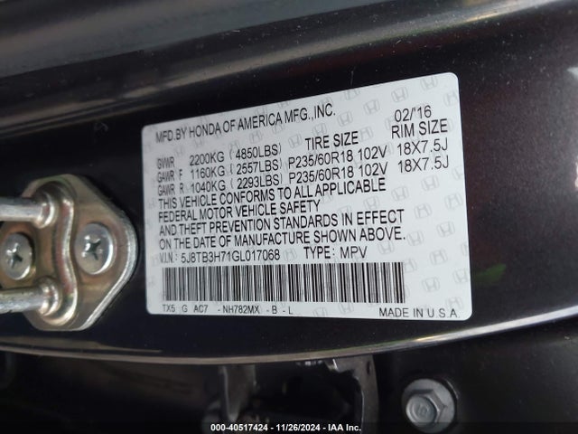 5J8TB3H71GL017068 Acura Rdx Advance Package