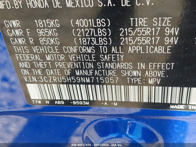 3CZRU5H59NM715057 Honda Hr-v 2wd Ex